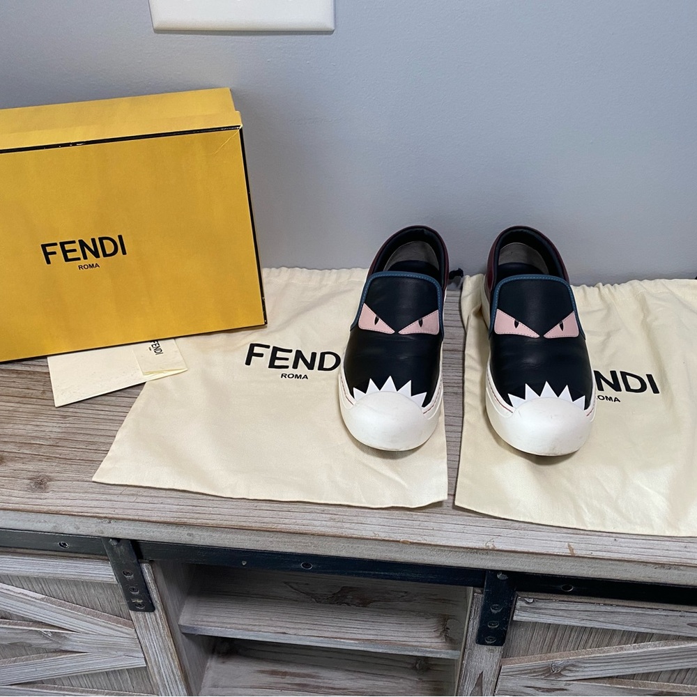 Fendi multicolor all leather Monster slip-ons